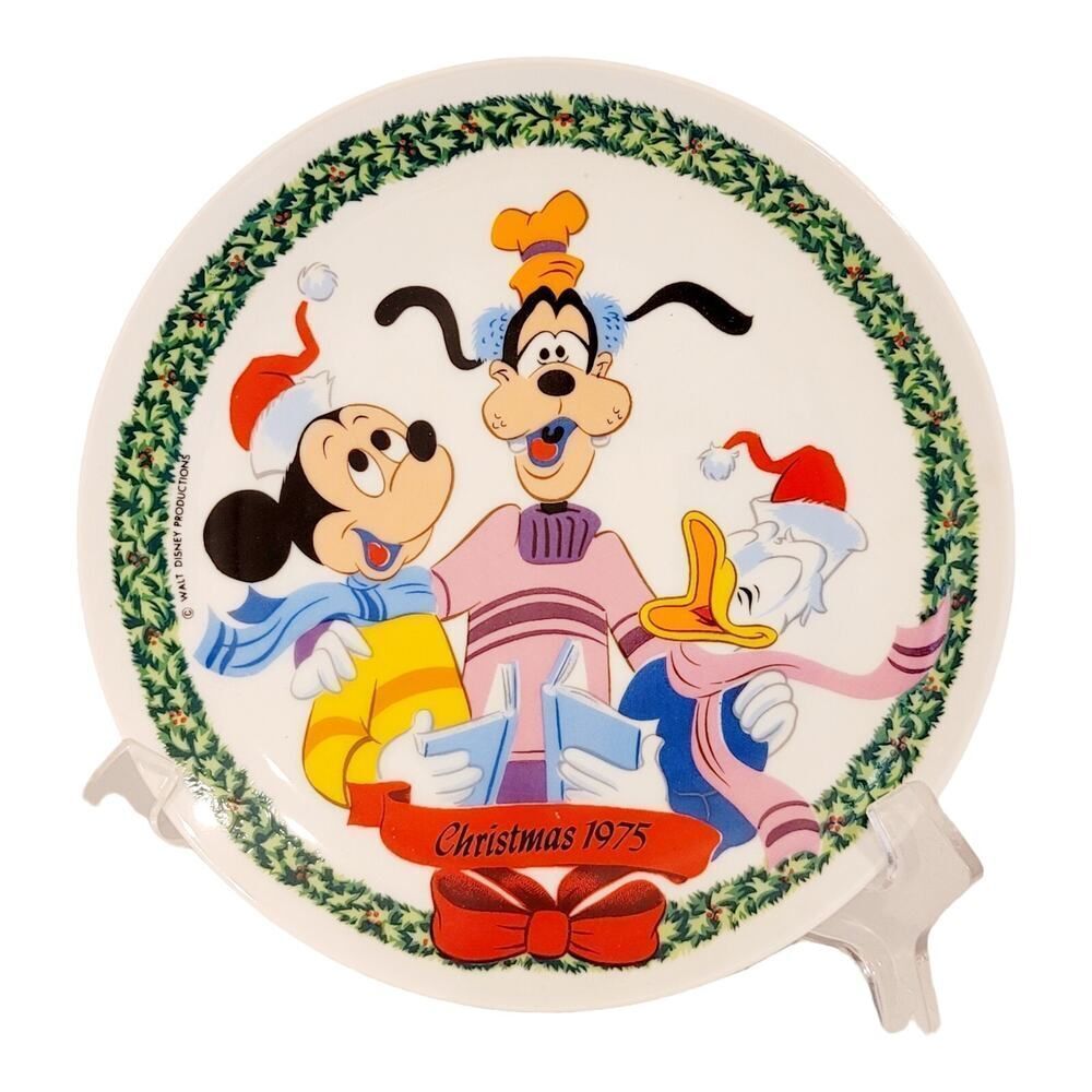 1975 Walt Disney Christmas Plate Schmid Limited Caroling Mickey Pluto Donald